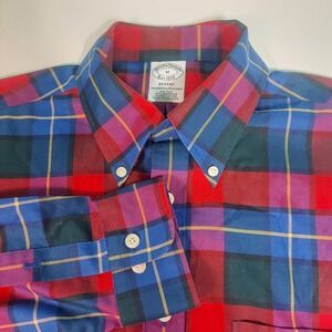 Brooks Brothers REGENT Shirt Mens Medium Blue/red Plaid Long Sleeve Button-Down‎